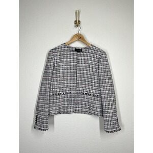 J. Crew Tweed Fringe Blazer Jacket Size 10 Preppy Classic